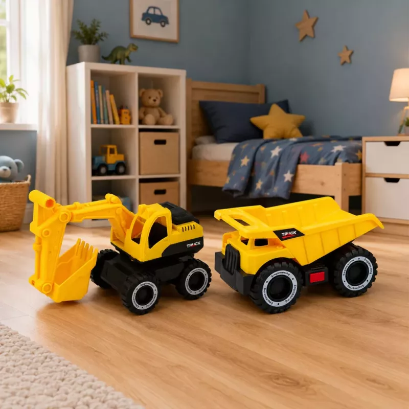 LEAN TOYS Construction Vehicle Set Excavator Dumper Moving Lights Sounds Yellow