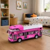 LEAN TOYS Dviaukštis miesto autobusas su atsidarančiomis durimis, šviesomis ir garsais, rožinis