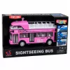 LEAN TOYS Dviaukštis miesto autobusas su atsidarančiomis durimis, šviesomis ir garsais, rožinis