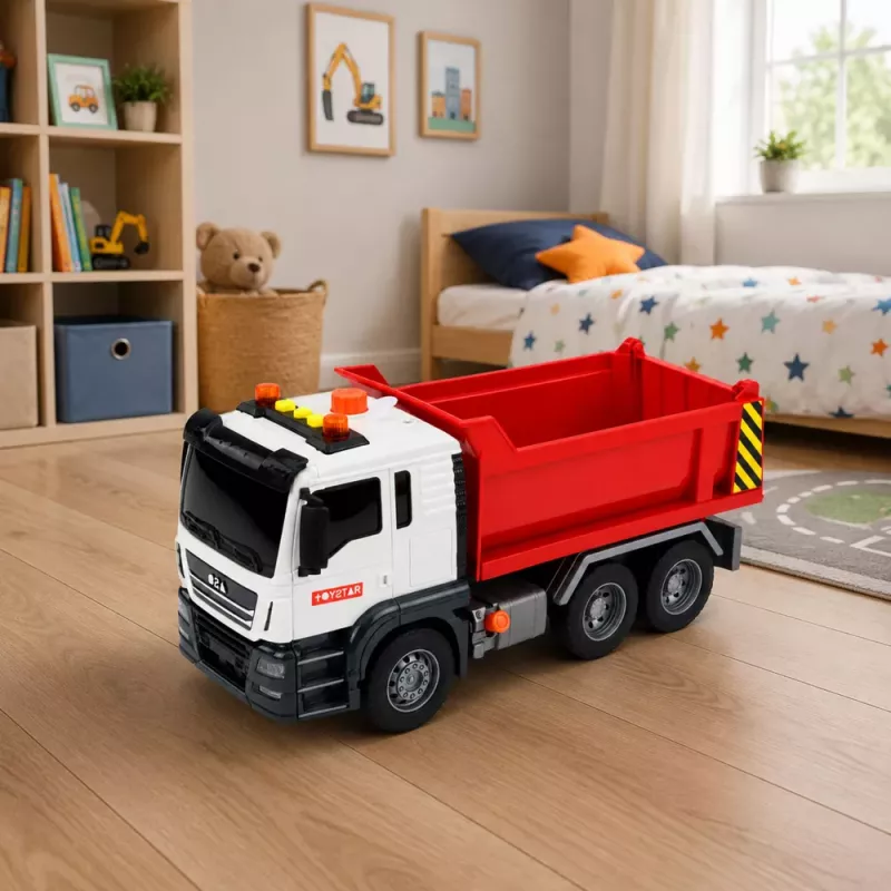 LEAN TOYS Savivartis su Kėlimo Dėže, Atidaromu Galu, Šviesomis ir Garsais, Raudonas