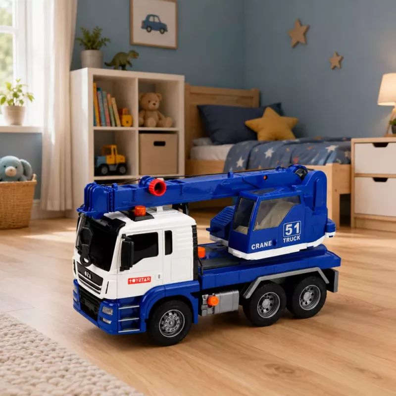 LEAN TOYS Construction Crane Truck with Adjustable Lights and Sounds - Blue