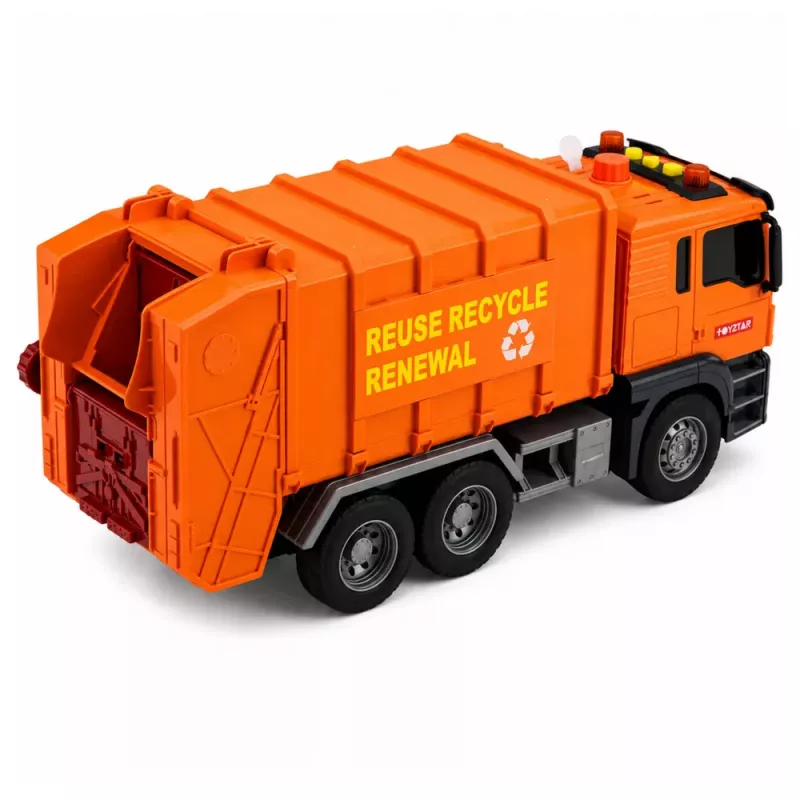 LEAN TOYS Šiukšliavežis su šiukšliadėžėmis, šviesomis ir garsais - oranžinis