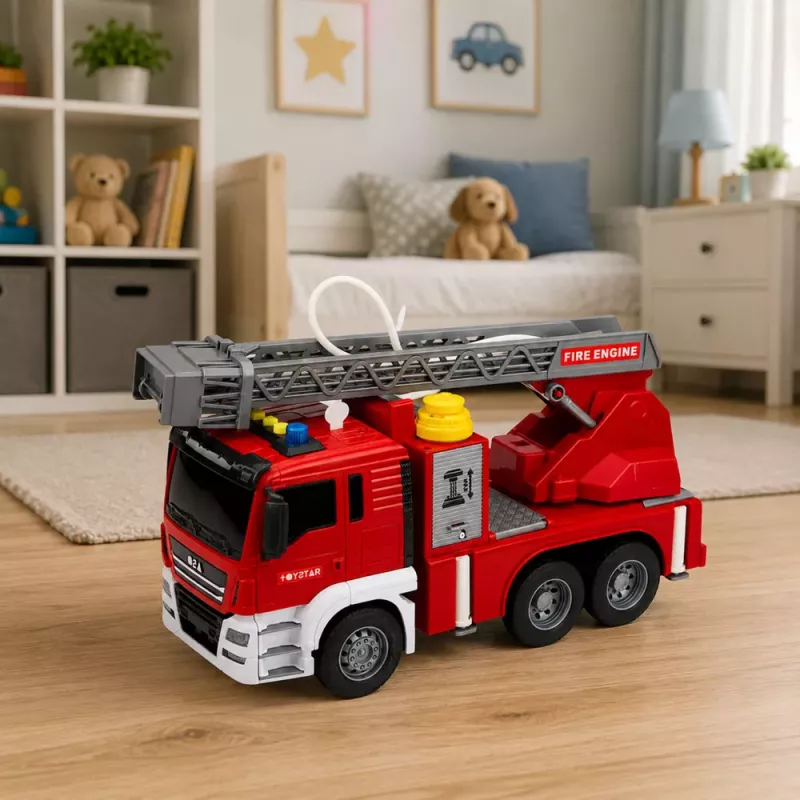 LEAN TOYS Gaisrinis automobilis su strėle, vandens pylimo funkcija, šviesomis ir garsais
