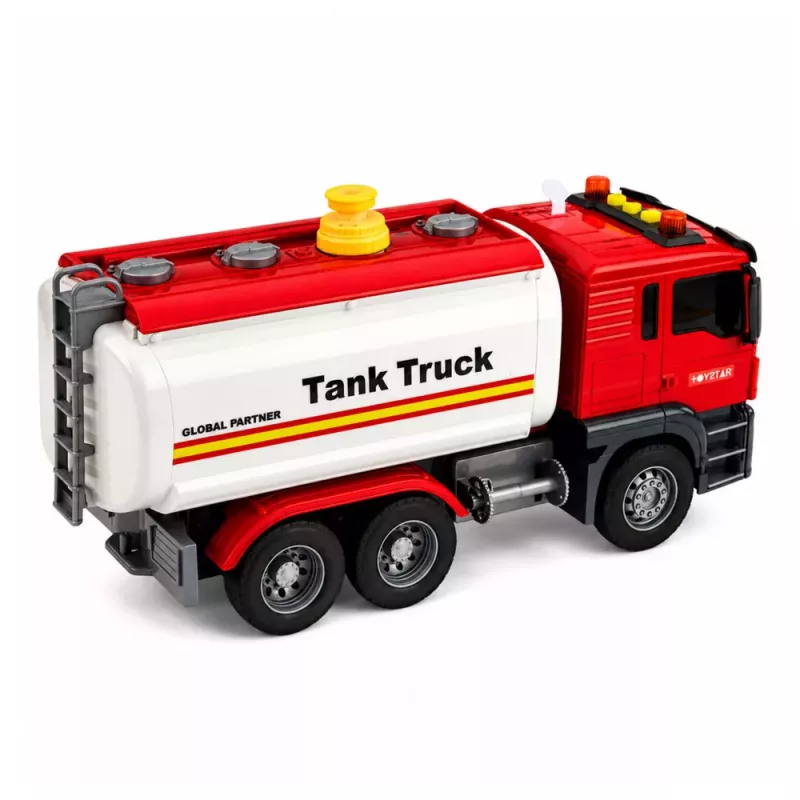 LEAN TOYS Truck Tanker Water System Hose Water Pouring Lights Sounds Red