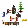 LEAN TOYS Ūkio arklidžių rinkinys su arkliais, kliūtimis, figūrėlėmis ir aksesuarais, 69 vnt.