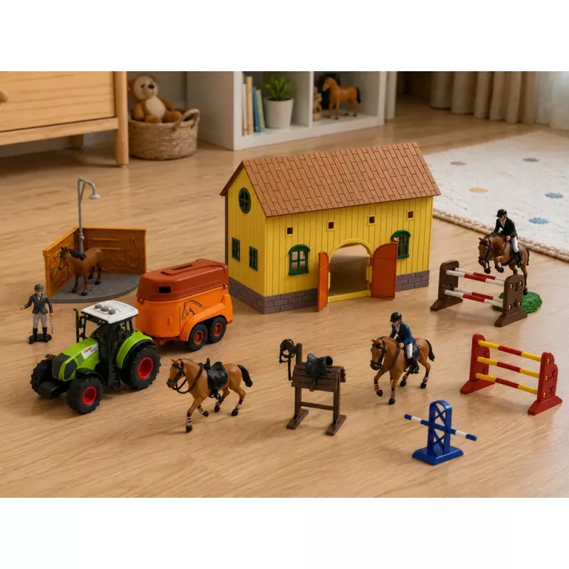 LEAN TOYS Rinkinys Ūkio Žirgynas Traktorius Kliūčių Ruožas Šokinėjimo Kalvos Žirgai Figūrėlės 72 vnt.