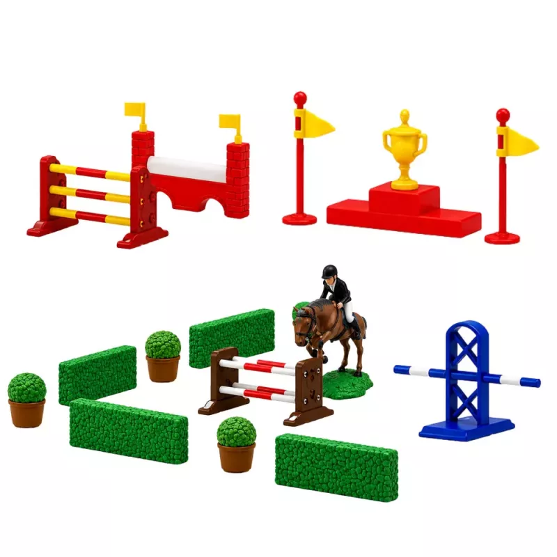LEAN TOYS Setas „Ūkio arkliai“ Kliūčių ruožas Arklidės Arklių figūrėlės 26 vnt.