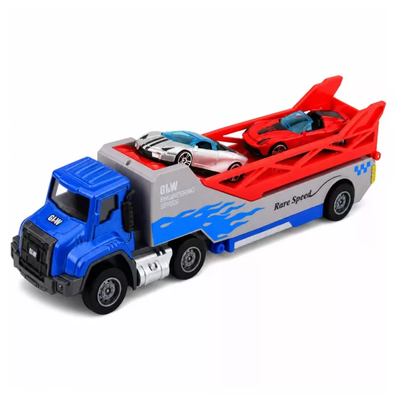 LEAN TOYS Sunkvežimis su rampa, transporteris, paleidimo automobilis, spyruoklinė pavara 1:55