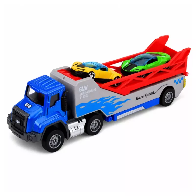 LEAN TOYS Sunkvežimis su rampa, transporteris, paleidimo automobilis, spyruoklinė pavara 1:55