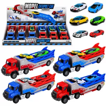 LEAN TOYS Sunkvežimis su rampa, transporteris, paleidimo automobilis, spyruoklinė pavara 1:55