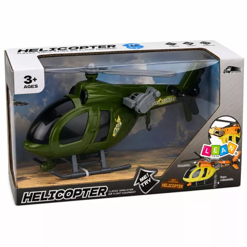 LEAN TOYS Karinis sraigtasparnis su kabliu, šviesomis ir garsais, žalias