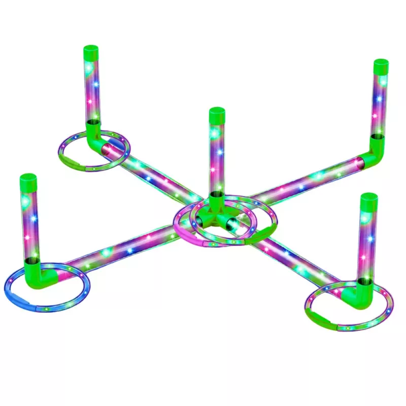 LEAN TOYS Ringo metimo įgūdžių žaidimas vaikams su LED šviečiančiais lankais ir stulpeliais