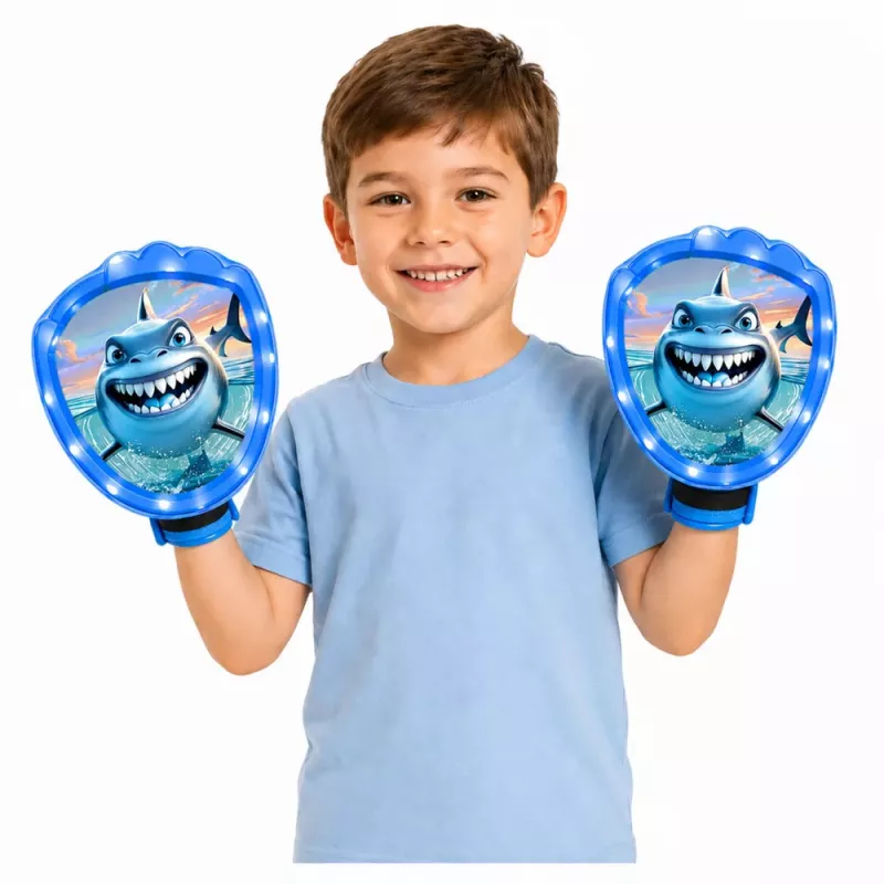 LEAN TOYS Arkadinis žaidimas metimui, gaudymui, su mentelėmis, švytinčiais kamuoliukais, LED ryklio