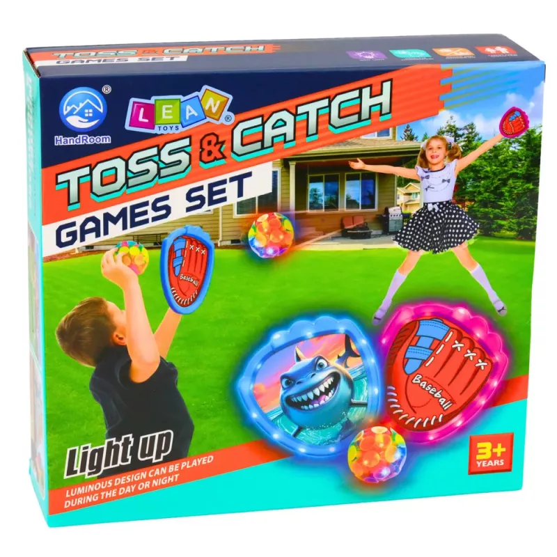 LEAN TOYS Arkadinis žaidimas metimui, gaudymui, su mentelėmis, švytinčiais kamuoliukais, LED ryklio