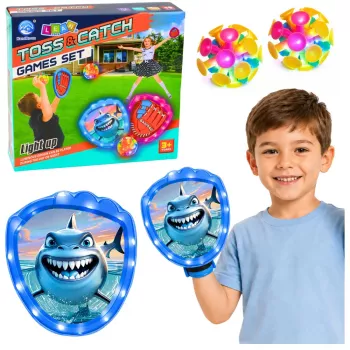 LEAN TOYS Arkadinis žaidimas metimui, gaudymui, su mentelėmis, švytinčiais kamuoliukais, LED ryklio