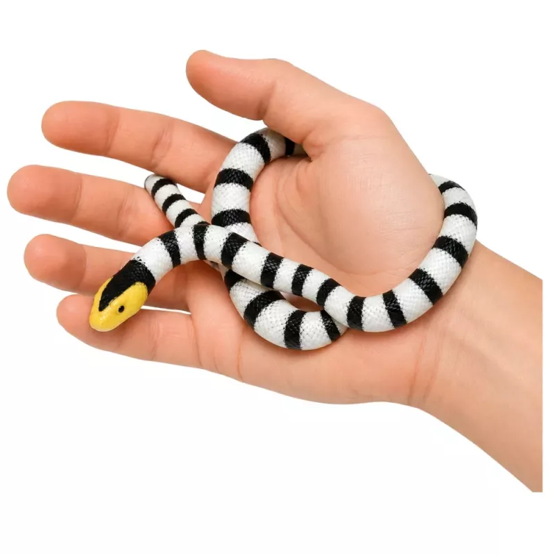 LEAN TOYS guminė gyvatės figūrėlė, tampri, realistinė, juoda ir balta, 33 cm