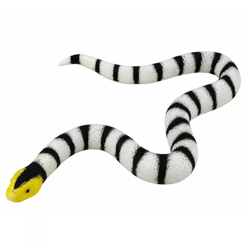 LEAN TOYS guminė gyvatės figūrėlė, tampri, realistinė, juoda ir balta, 33 cm