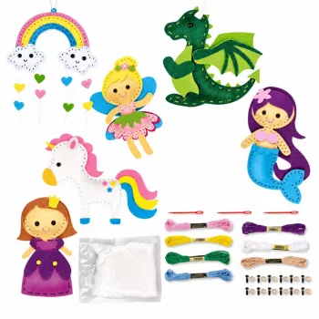 LEAN TOYS Kūrybinis veltinio siuvimo minkštų žaislų rinkinys Pasakų šalis „Pasidaryk pats“ 6 vnt.