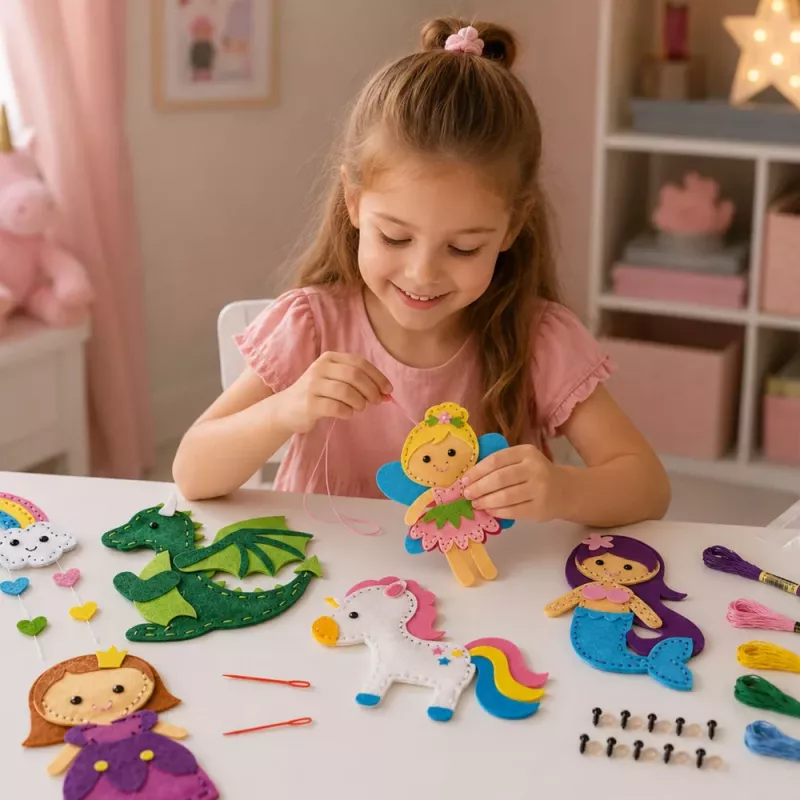 LEAN TOYS Kūrybinis veltinio siuvimo minkštų žaislų rinkinys Pasakų šalis „Pasidaryk pats“ 6 vnt.