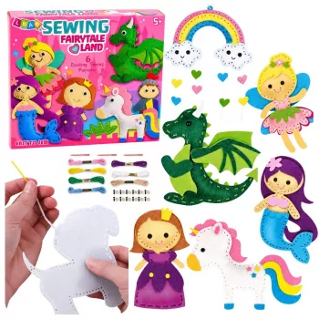LEAN TOYS Kūrybinis veltinio siuvimo minkštų žaislų rinkinys Pasakų šalis „Pasidaryk pats“ 6 vnt.