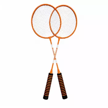 LEAN TOYS Badminton komplektas su raketėmis, volanėliais ir dėklu, oranžinis