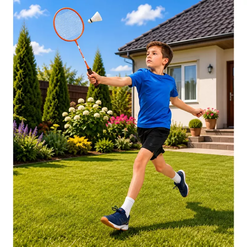 LEAN TOYS Badminton komplektas su raketėmis, volanėliais ir dėklu, oranžinis