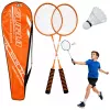 LEAN TOYS Badminton komplektas su raketėmis, volanėliais ir dėklu, oranžinis