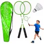 LEAN TOYS Badminton komplektas su raketėmis, volanėliais ir dėklu, žalia