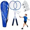 LEAN TOYS Badminton rinkinys su 2 raketėmis, 3 volanėliais ir nešiojimo dėklu - mėlyna