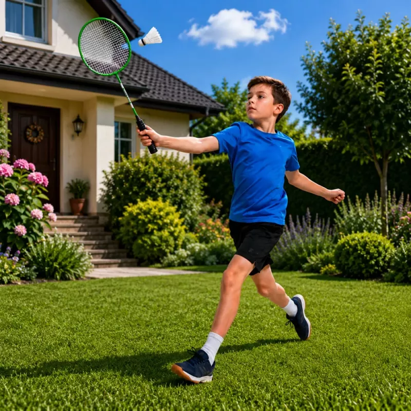 LEAN TOYS Badminton komplektas su 2 raketėmis, 3 volanėliais ir dėklu, žalias