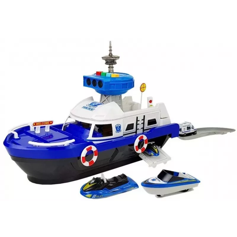 LEAN TOYS Policinis transportinis laivas su automobiliais, garsais ir šviesomis