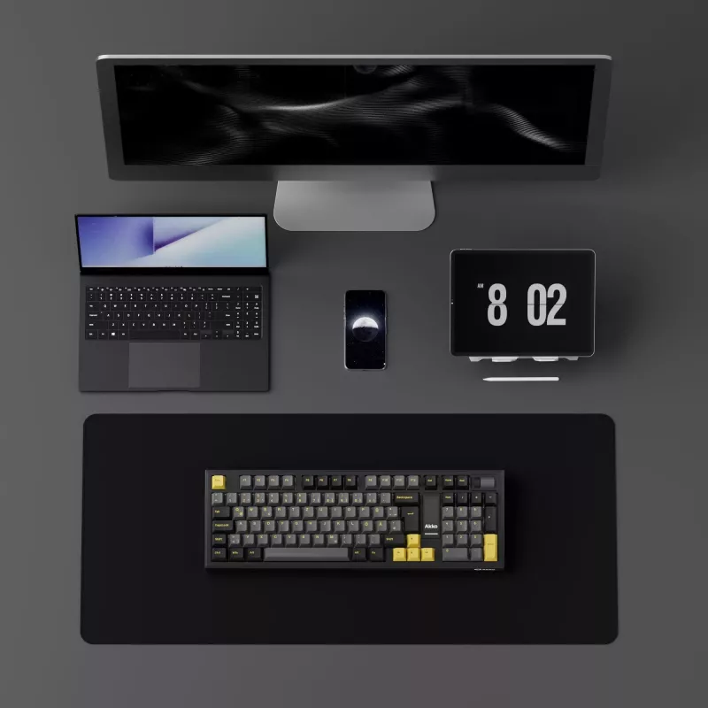 AKKO 5098B mechaninė klaviatūra, 98 klavišų, juoda ir auksinė, karštai keičiama, RGB, trijų režimų (USB-C/2.4GHz/Bluetooth 5.0), Akko CS Jelly White linijiniai jungikliai, PBT ASA klavišų dangteliai, 3000mAh