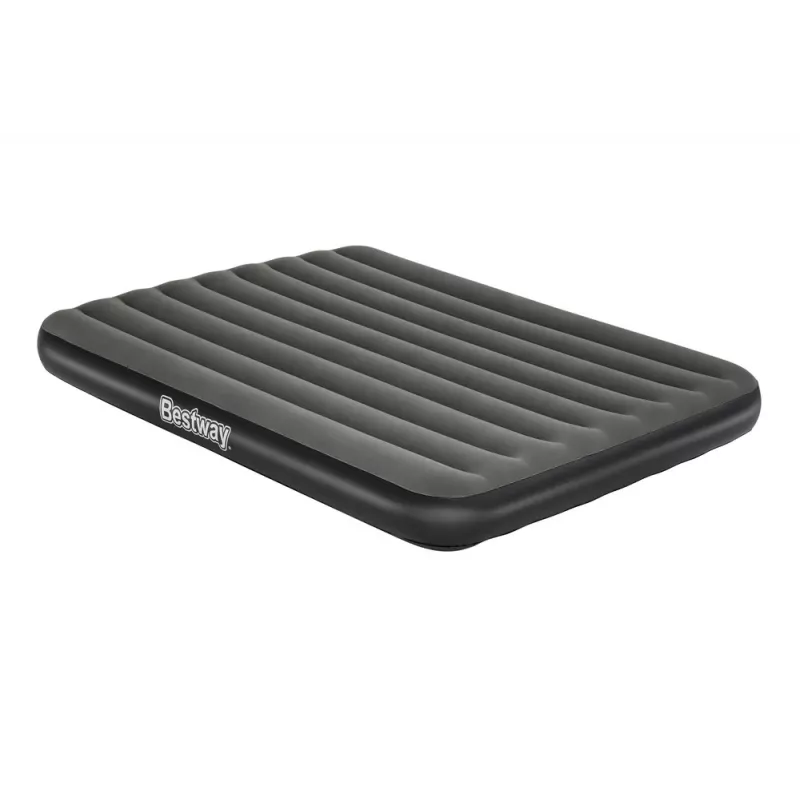 Bestway Pavillo Inflatable Airbed Queen 203x152x25 cm su įmontuotu kojiniu siurbliu, flokuotu viršumi, spiralinių sijų konstrukcija, pilka/mėlyna
