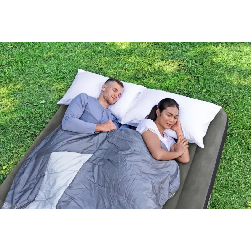 Bestway Pavillo Inflatable Airbed Queen 203x152x25 cm su įmontuotu kojiniu siurbliu, flokuotu viršumi, spiralinių sijų konstrukcija, pilka/mėlyna