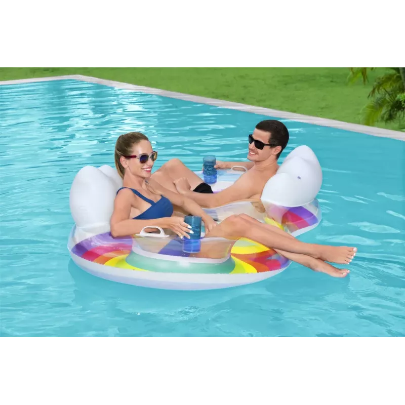 Dvigubas pripučiamas plaukimo ratas 186 x 116 cm vaivorykštinis Bestway 43648
