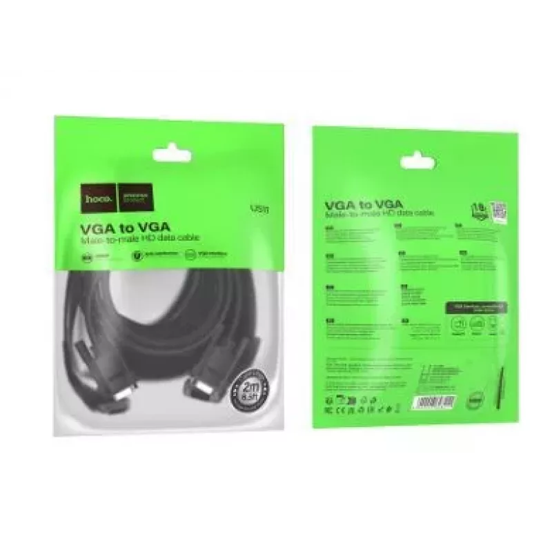 Hoco US11 VGA Male į VGA Male HD duomenų kabelis (2m) Juoda