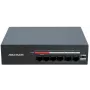 Hikvision DS-XS06-P(O-STD) 6 prievadų nevaldomas PoE+ jungiklis (4 PoE prievadai, 2 Gigabit kylantys ryšiai, 60W biudžetas, DIN bėgelis)