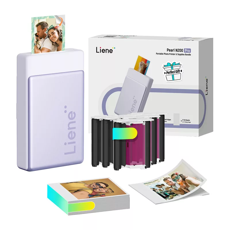 Liene Pearl N200 Pro 2x3 nešiojamas nuotraukų spausdintuvo rinkinys (violetinis)