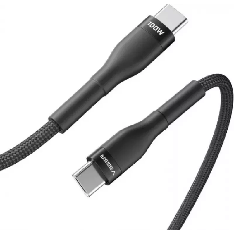 VEGER USB-C į USB-C PD 100W laidas 1,5 m, juodas