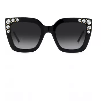 CAROLINA HERRERA HER0130S807 Moteriški drugelio formos akiniai nuo saulės, blizgūs juodi pilki, 52 mm