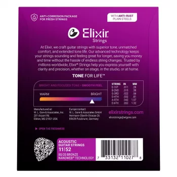 Elixir Strings 11027 Custom Light NANOWEB akustinės gitaros stygos (11-52)