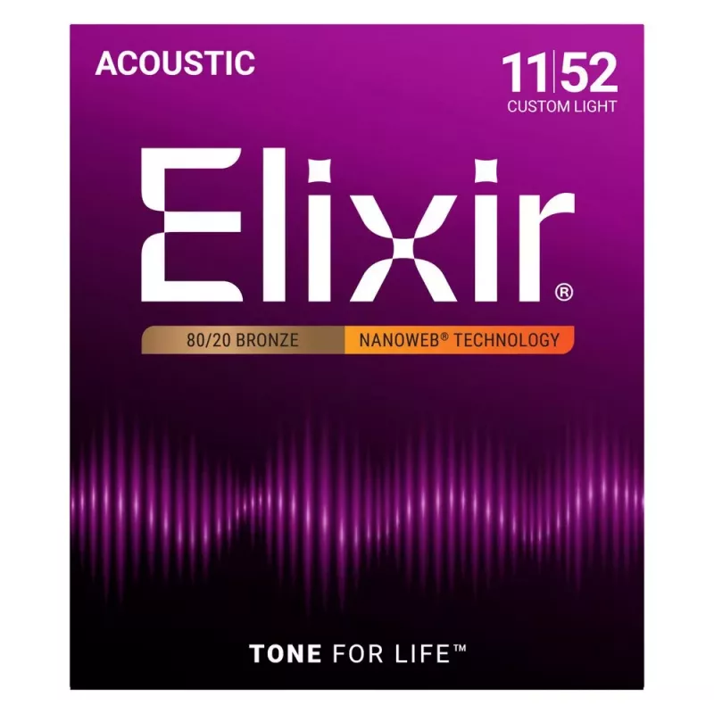 Elixir Strings 11027 Custom Light NANOWEB akustinės gitaros stygos (11-52)