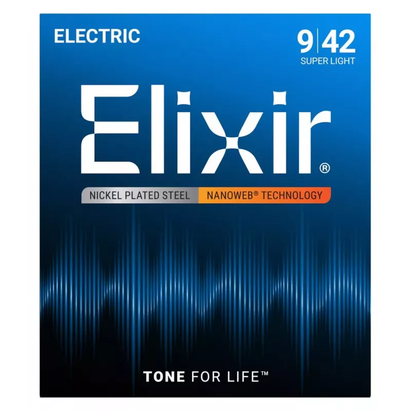 Elixir Strings 12002 Nanoweb elektrinės gitaros stygos, itin lengvos .009-.042, 6 rinkinys