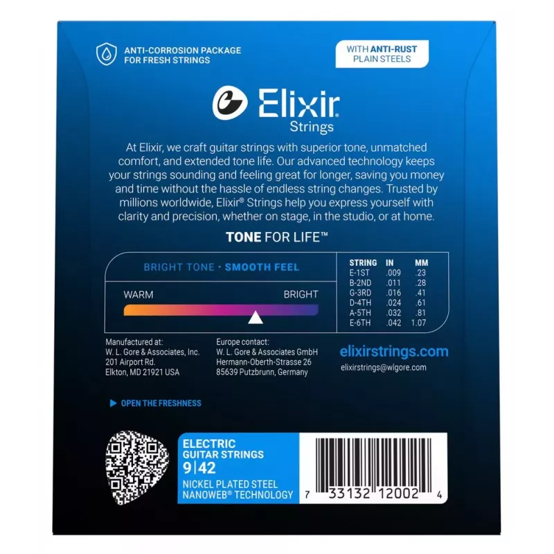 Elixir Strings 12002 Nanoweb elektrinės gitaros stygos, itin lengvos .009-.042, 6 rinkinys
