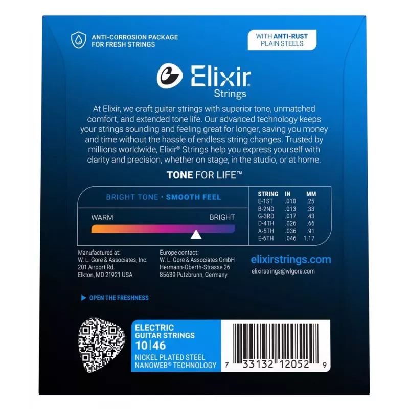 Elixir 12052 Nanoweb Light elektrinės gitaros stygos (10-46)
