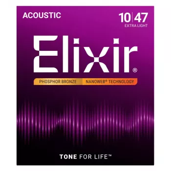 Elixir 16002 NANOWEB Phosphor Bronze Extra Light akustinės gitaros stygos (10-47)