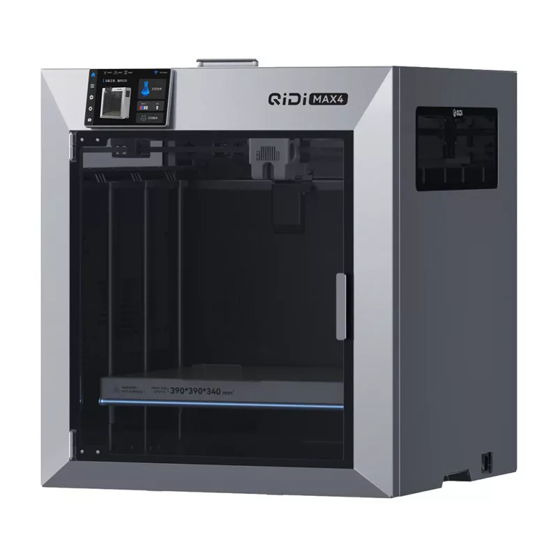 QIDI Max 4 3D spausdintuvas – didelio formato FDM 3D spausdintuvas su 300 mm³ darbo zona, CoreXY, Klipper programine įranga, tiesioginės pavaros ekstruderiu, automatiniu niveliavimu, uždara kamera, Wi-Fi ir Ethernet