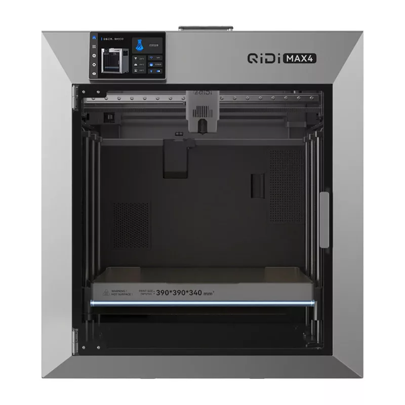 QIDI Max 4 3D spausdintuvas – didelio formato FDM 3D spausdintuvas su 300 mm³ darbo zona, CoreXY, Klipper programine įranga, tiesioginės pavaros ekstruderiu, automatiniu niveliavimu, uždara kamera, Wi-Fi ir Ethernet