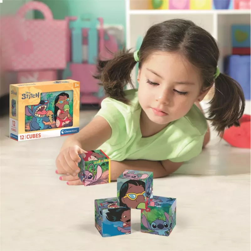 Clementoni Disney Stitch 12 kubelių blokų dėlionė 41347