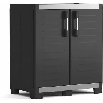 KETER GARAGE CABINET XL IT - Sunkiosios naštos dervos laikymo spinta su 4 reguliuojamomis lentynomis, užrakinamomis dvigubomis durimis, pilka/juoda